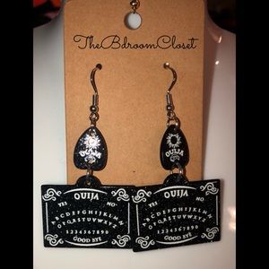 OUIJA Board & Planchette Black W/ Silver Glitter Sparkle  Earrings NEW!
